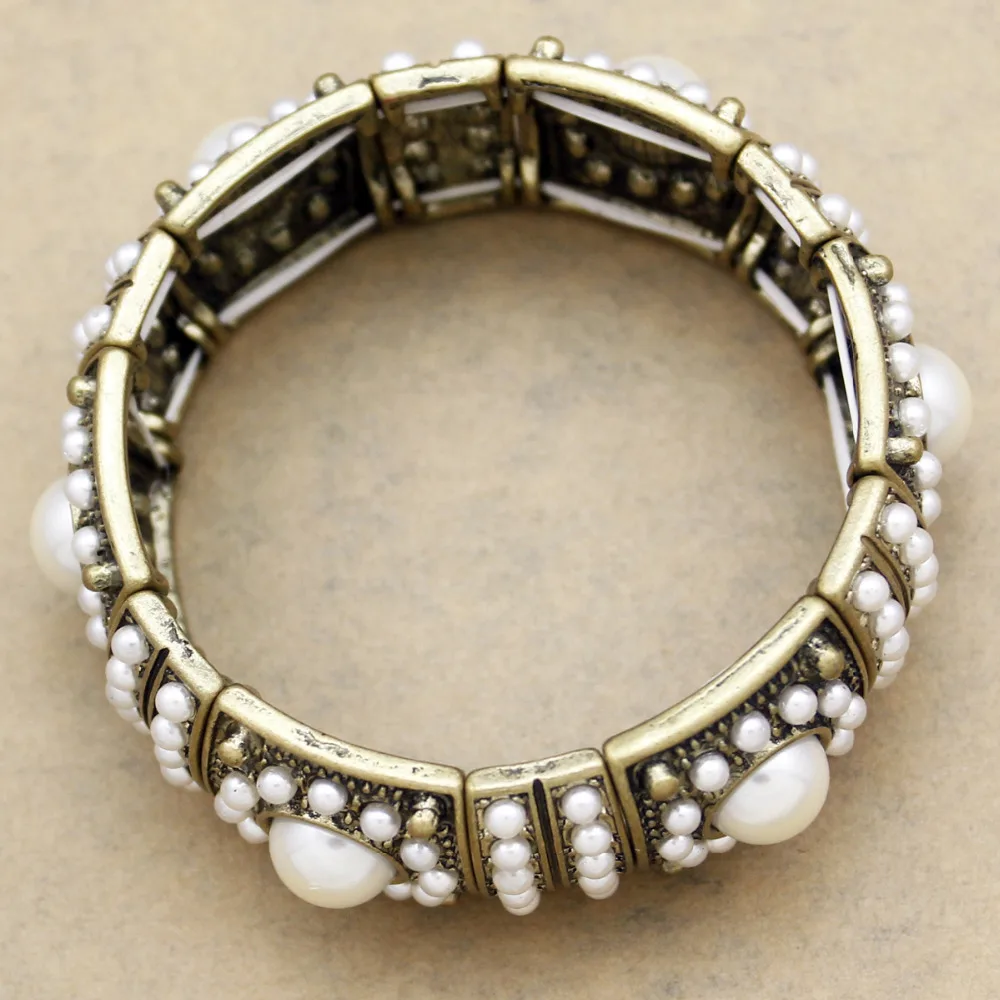 خمر الذهب اللون قبة اللؤلؤ 1920s سوار فني للمرأة رجل الموضة مطاطا الإسورة للجنسين مجوهرات البوهيمي اكسسوارات #6