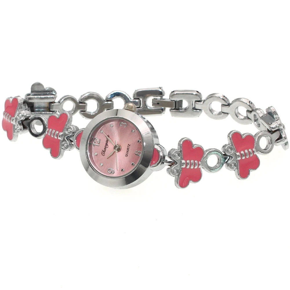 Relojes de pulsera de cuarzo para mujer, pulsera de marca de lujo, informal, mariposa rosa, O12, novedad