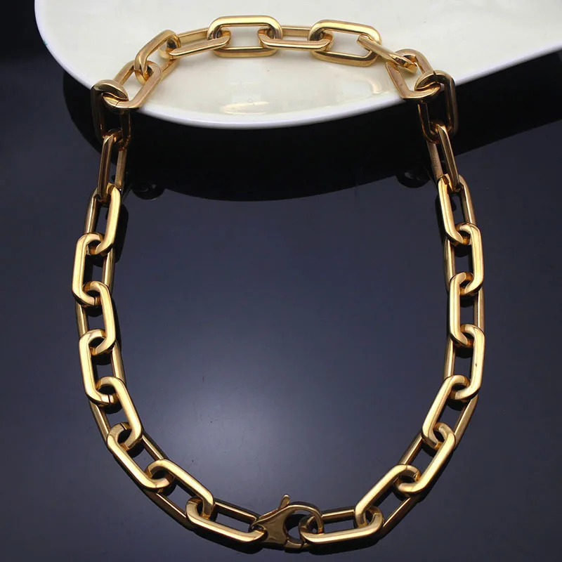 Mirror Polish Silver Color Never Fade 316L Stainless Steel Long Square Chain Connected Chain Link Necklace for Women