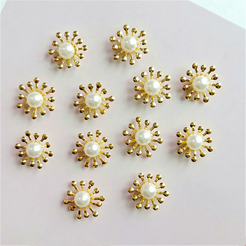 10 pcs/lot Alloy Creative Gold Pearls Rhinestone Buttons Ornaments Earrings Choker Hair DIY Jewelry Accessories Handmade