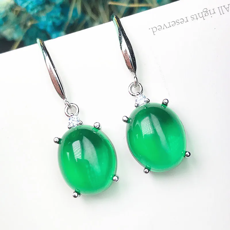 

Hot sale green oval cabochon 925silver earrings for women bohemia Prevent allergies fashion jewelry earring Valentine's day gift