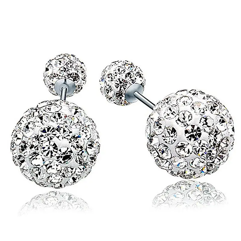 NEW style 1 Pair Double Side Earrings For Women Jewelry Crystal Ball Simulated Pearl Jewelry Trendy Stud Earrings