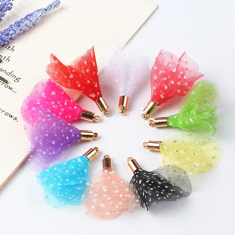 

100pcs Silk Satin Flower Tassel Pendants For Keychain Cellphone Straps Jewelry Charms Making Bag Pendants Diy Accessories