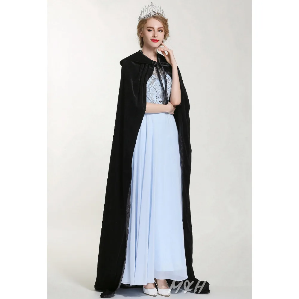 

Fashion Pageant Velvet Cloak for Women Full Length 71" Luxury Europe Style Robe Medieval Cape Cosplay Party Queen Costumes Black