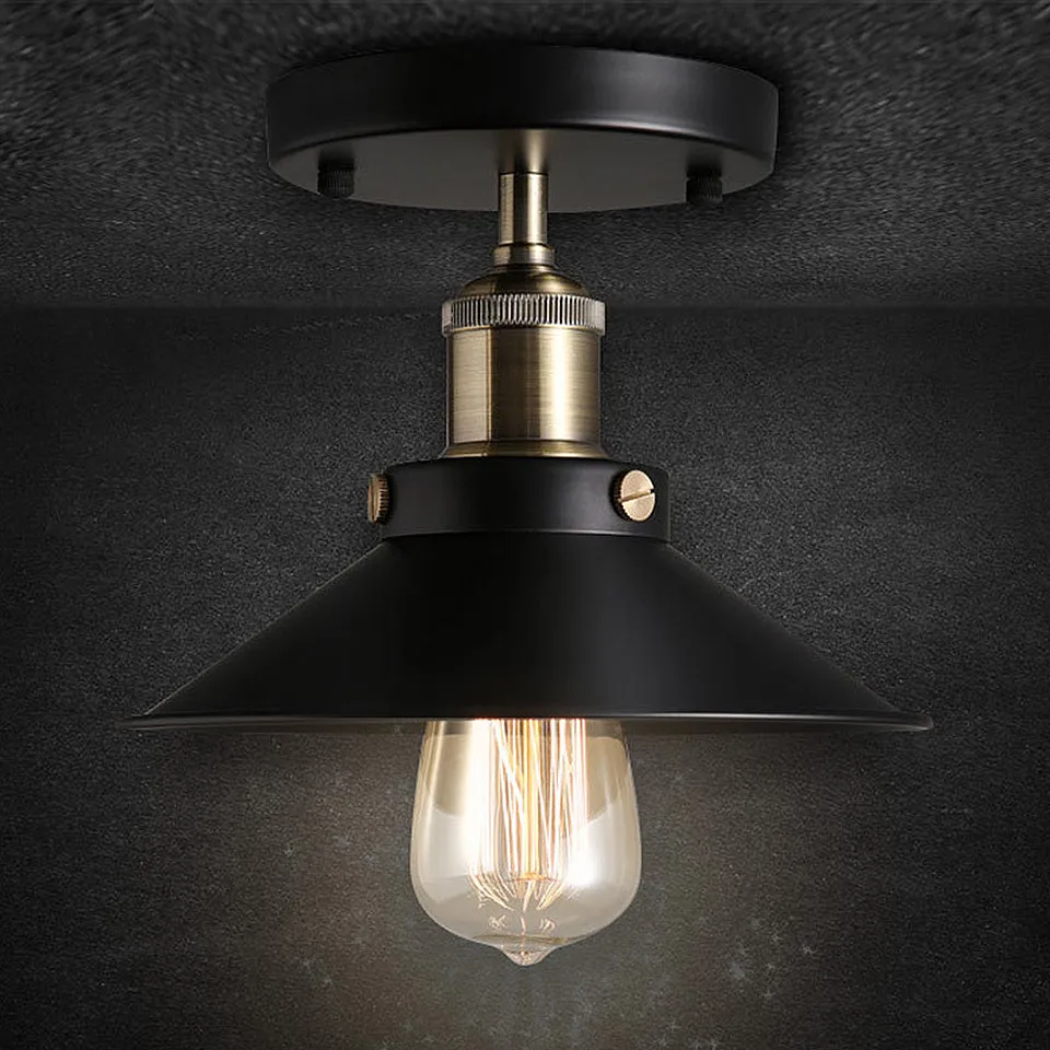 Loft Vintage Ceiling Lamps E27 Black Metal Shade Lamp Ceiling Light Personality Simple Country Balcony Lighting,CL04