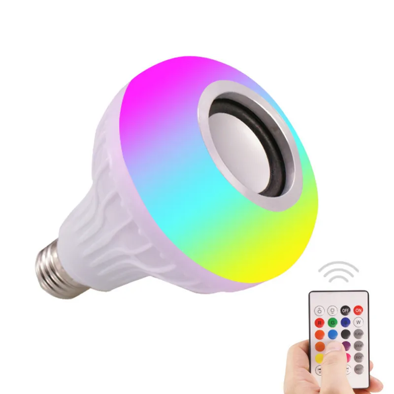 E27 Smart RGB 15W Wireless Bluetooth Speaker Bulb Music Playing Dimmable LED Bulb Light Lamp with 24 Keys Remote Controller