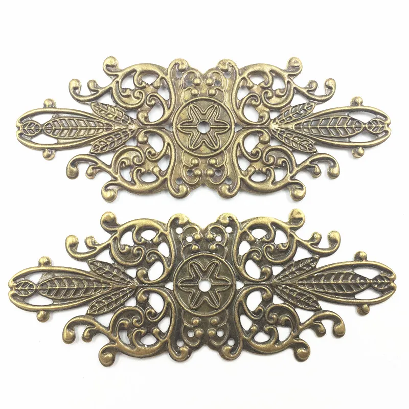 10Pcs Antique Bronze Tone Embellishments Connectors Hollow Filigree Wraps Metal Crafts DIY Making Findings 85mm