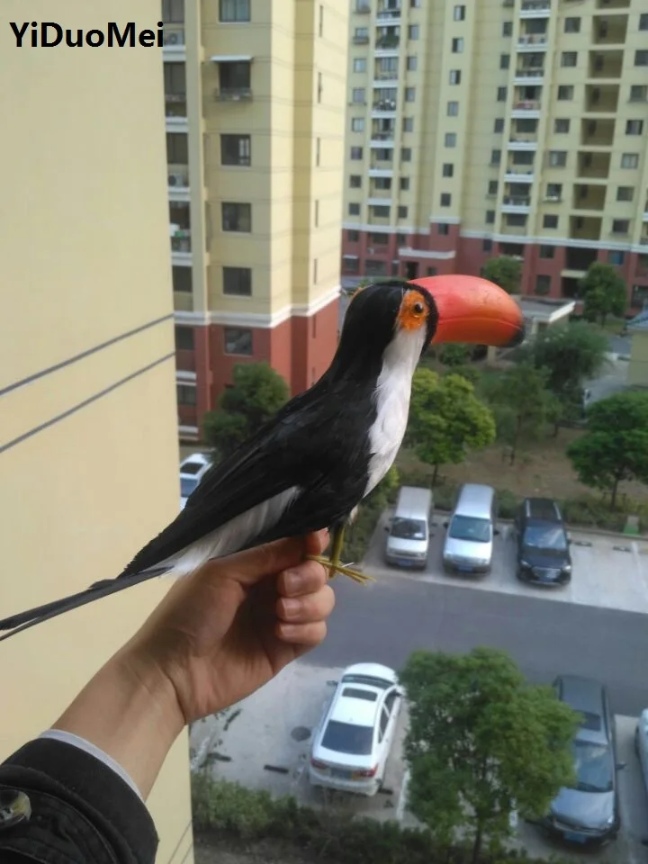 

artificial bird large 42cm black feathers toucan bird handicraft,prop,home garden decoration gift p1523