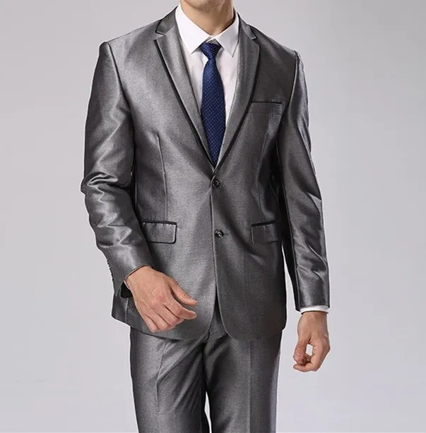 

New Arrival Groomsmen Shiny Grey Groom Tuxedos Notch Lapel Men Suits Wedding/Prom Best Man Blazer ( Jacket+Pants+Tie ) C374