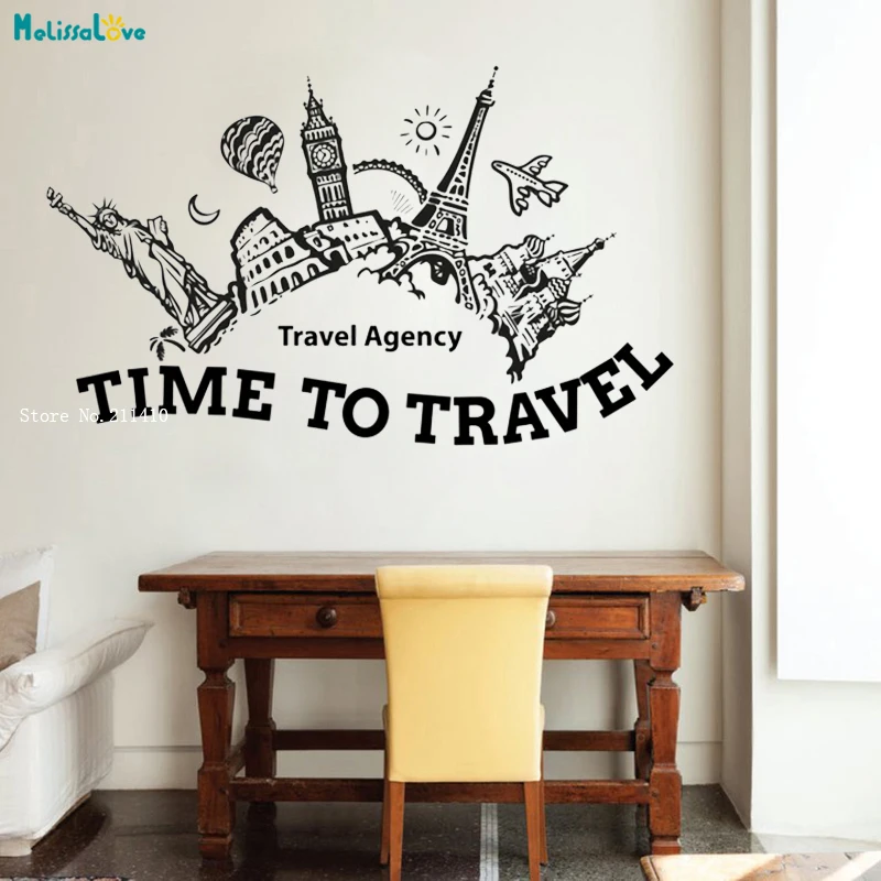 Travel Agency Hall Summer Holidays Adventure Voyage Wall Decals Sticker Home Decoration Living Room Time to Travel Kids YT1239