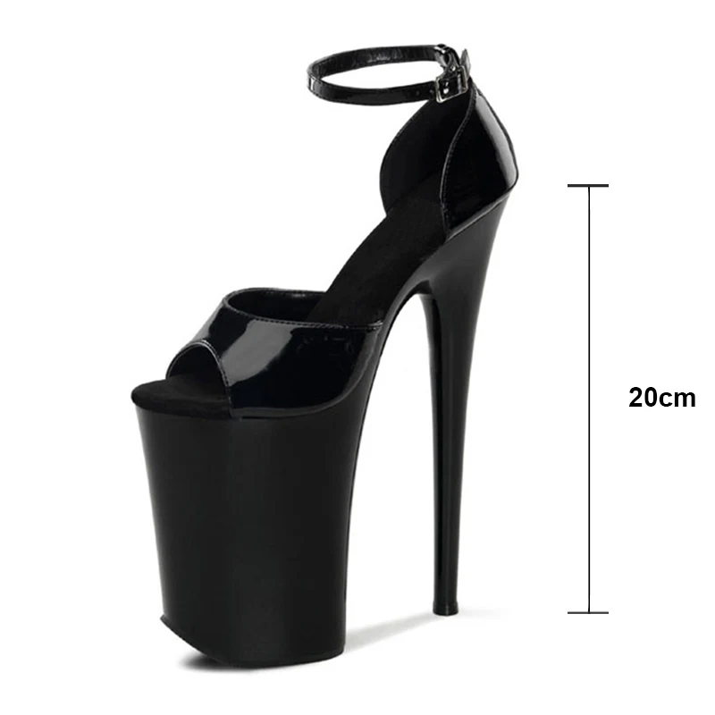 20 cm Super-Tacco Alto Piattaforma Scarpe delle donne della Pelle Verniciata Sandali Del Partito di Nozze Femminile Peep Toe Tacco Sottile Vestito