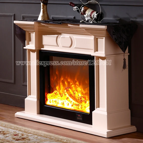 Decorative Chimney Heating Fireplace Set W120cm Wooden Mantel plus Electric Fireplace Insert Burner LED Optical Artificial Flame