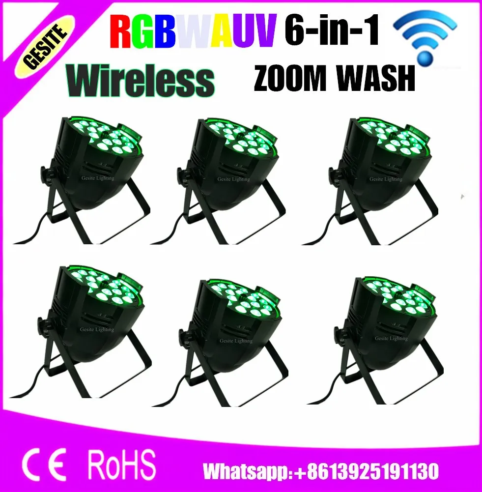 

6pcs/lot wireless control 18x18 watt 6in1 rgbwa uv led par light dj outdoor 18w led zoom par