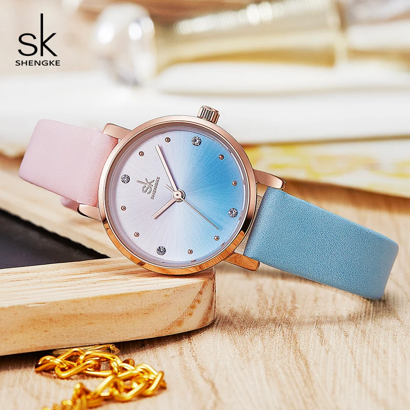 Shengke Creative Color Leather Watches Women Ladies Quartz Watch Relogio Feminino SK Women Wrist Watch Montre Femme #K8029