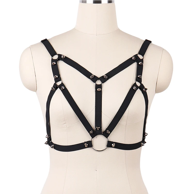 

Black Elastic adjust Body Harness Chest Cage Bra Strap Tops Halloween Bondage Lingerie Sexy Goth Fetish Erotic dance Rave Wear