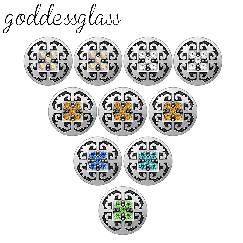 

New Beauty 10pcs mixed Rhinestones Square patterns 12mm snap buttons fit 12mm snap bracelet jewelry wholesale KZ9106