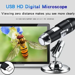 1600X 1000X USB Microscope Handheld Portable Digital Microscope USB Interface Electron Microscopes with 8 LEDs with Bracket