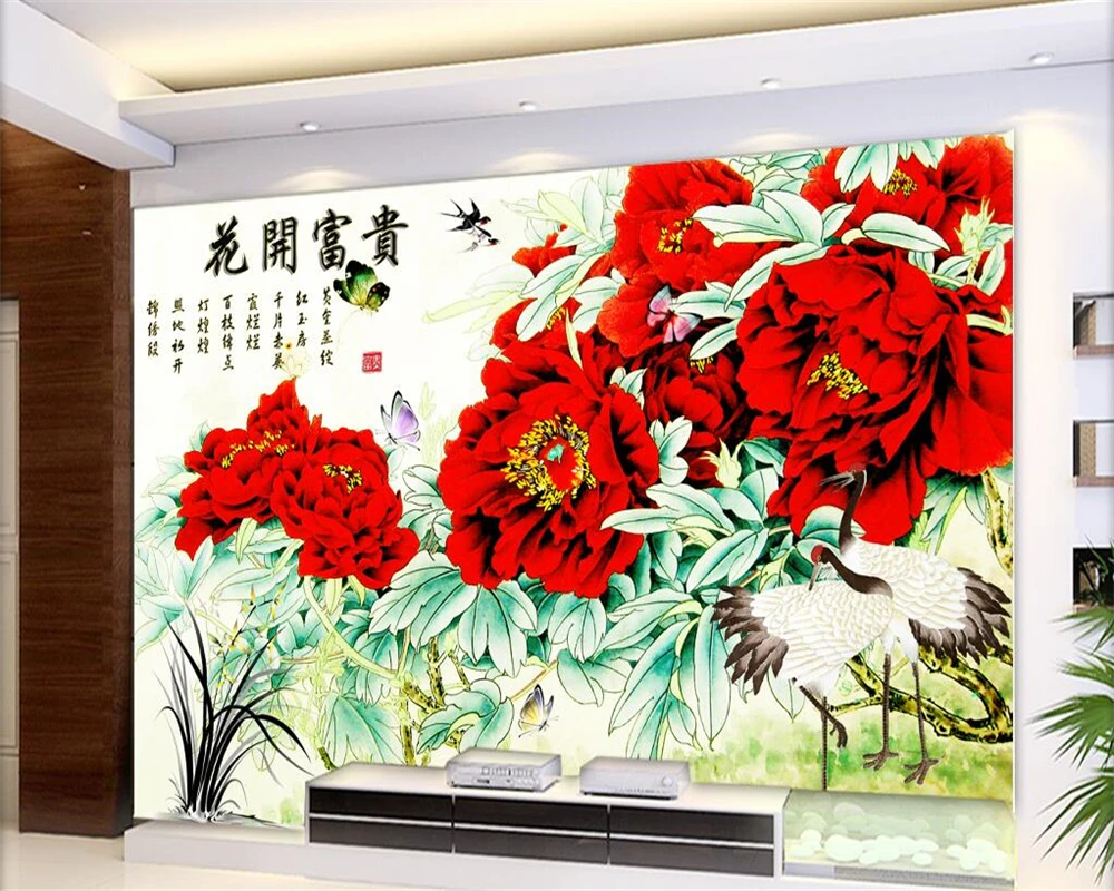 

Beibehang Custom wallpaper home decor mural Chinese style hand-painted peony flower living room bedroom background 3d wallpaper