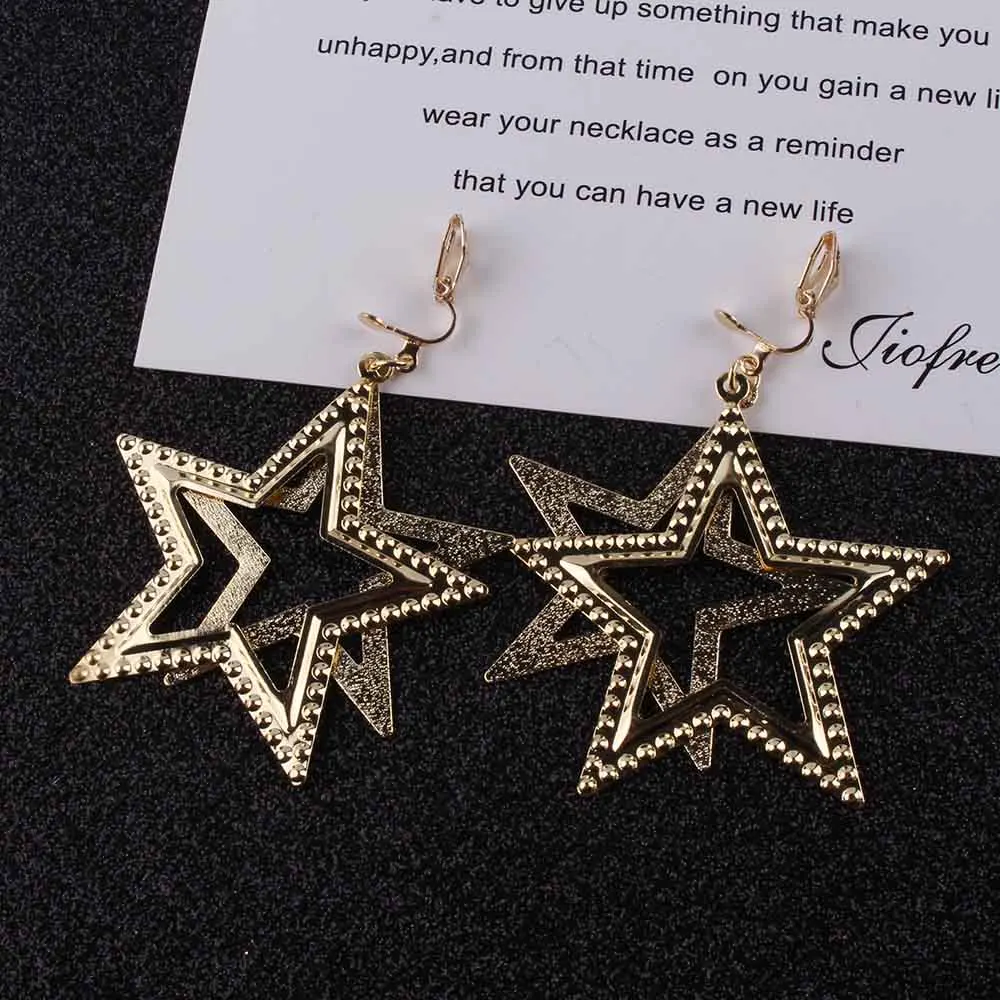 2018 New Sale five-pointed star Trendy Stars Clip Earrings For Women Ear Clip on Earrings Without Piercing Statement Jewlery