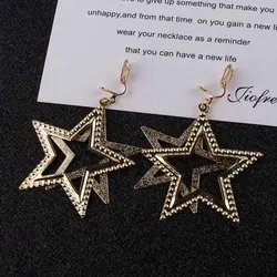 2018 New Sale five-pointed star Trendy Stars Clip Earrings For Women Ear Clip on Earrings Without Piercing Statement Jewlery