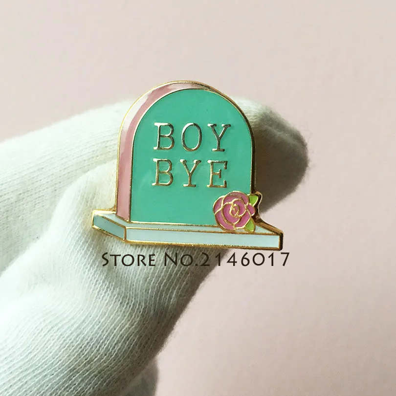 BOY BYE Lapel Pin Feminism Women's Rights Pins Badge Grave Tomb Enamel Brooch Feminist Funny Gift 90s Fashion Gravestone Creepy