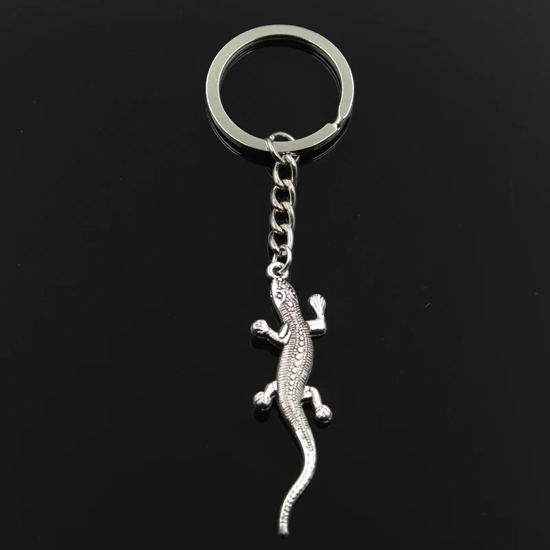 Fashion 30mm Key Ring Metal Key Chain Keychain Jewelry Antique Bronze Silver Color Plated Lizard Gecko 56x15mm Pendant