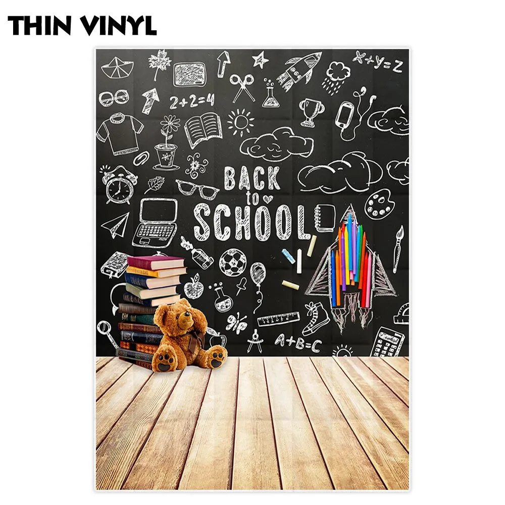 Allenjoy photography Back to school backdrops blackboard pencil book toy bear photo background studio prop photophone photocall