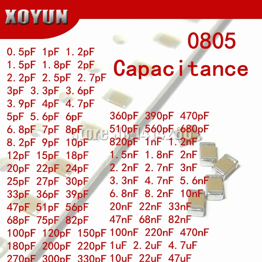 

100pcs 0805 50V SMD Thick Film Chip Multilayer Ceramic Capacitor 0.5pF-47uF 10NF 100NF 1UF 2.2UF 4.7UF 10UF 1PF 6PF