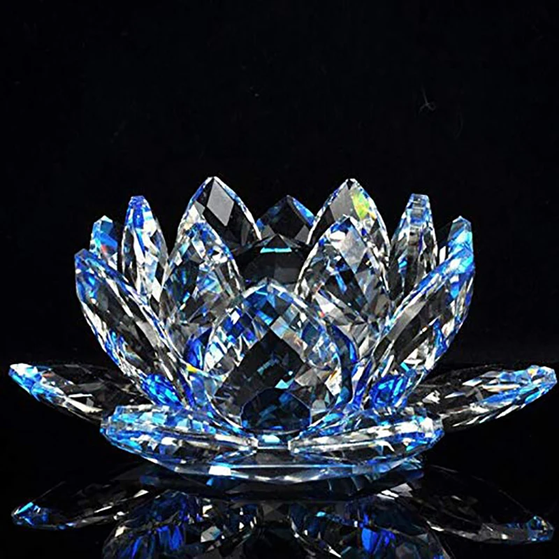 80/100/120/140/200mm 1pcs Blue Color Crystal Lotus Flower Paperweight For Feng Shui Home Decor Office Collections