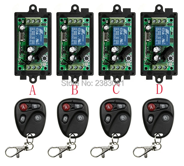 

DC12V 1CH Radio Controller RF Wireless Relay Remote Control Switch System teleswitch 315 MHZ 433 MHZ 4 Transmitter +4 Receiver