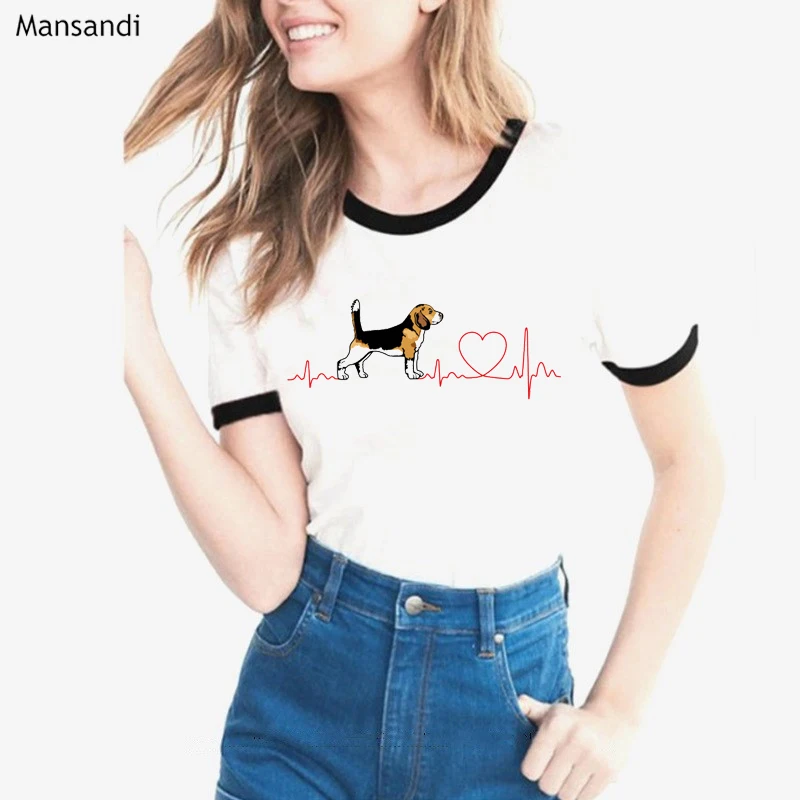 Funny Beagle Love Ekg T Shirt Femme Harajuku Shirt Graphic Tees Shirt Women  Casual Tshirt Female Tumblr Clothes Camiseta Mujer