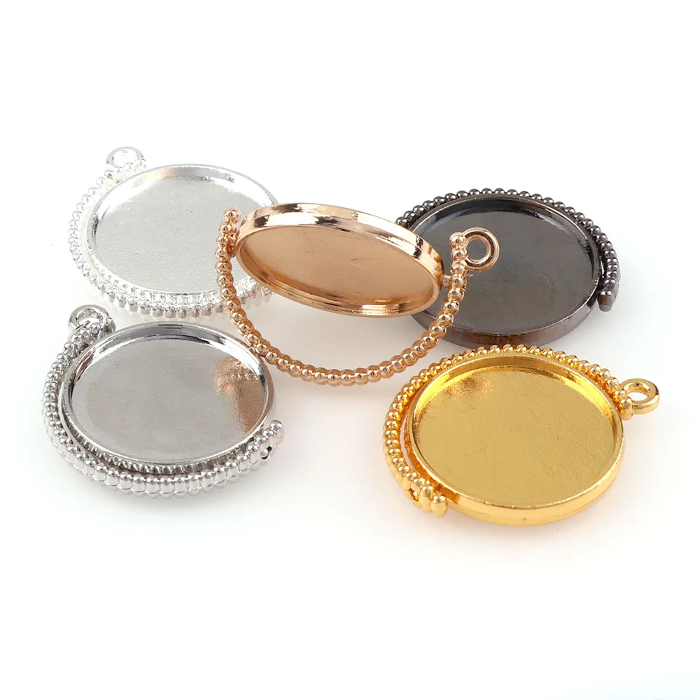 

5Pcs 5Colors 25mm Double Sided Rotatable Cabochon Cameo Base Tray Blank Fit 25mm Cabochons Jewelry Making Findings