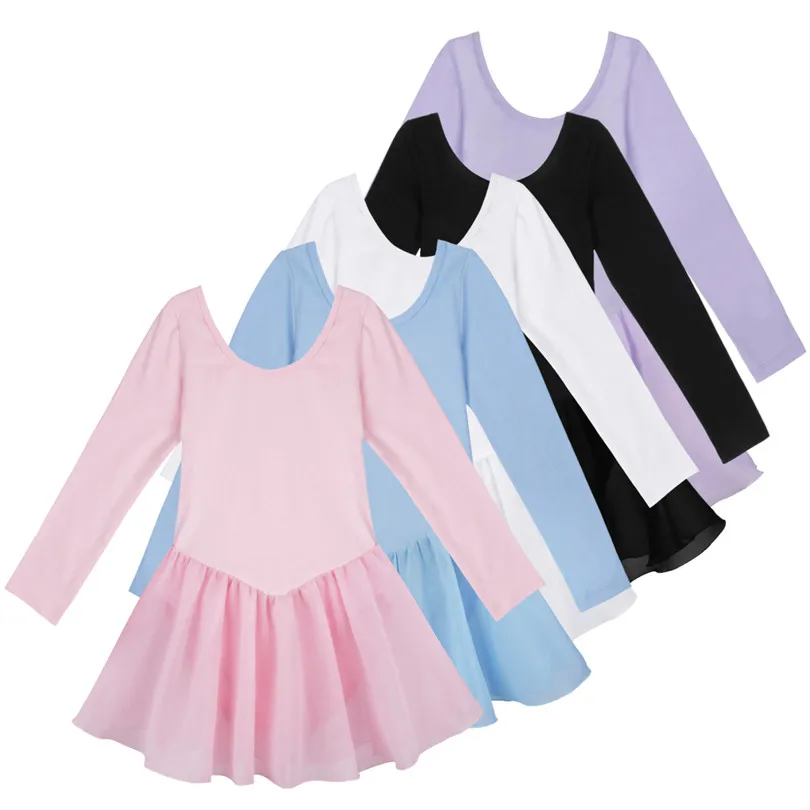 Children Kids Long Sleeve Ballet Dancer Leotard Tutu Dress Girls Ballet Class Stage Performance Dance Costumes Dancing Clothes