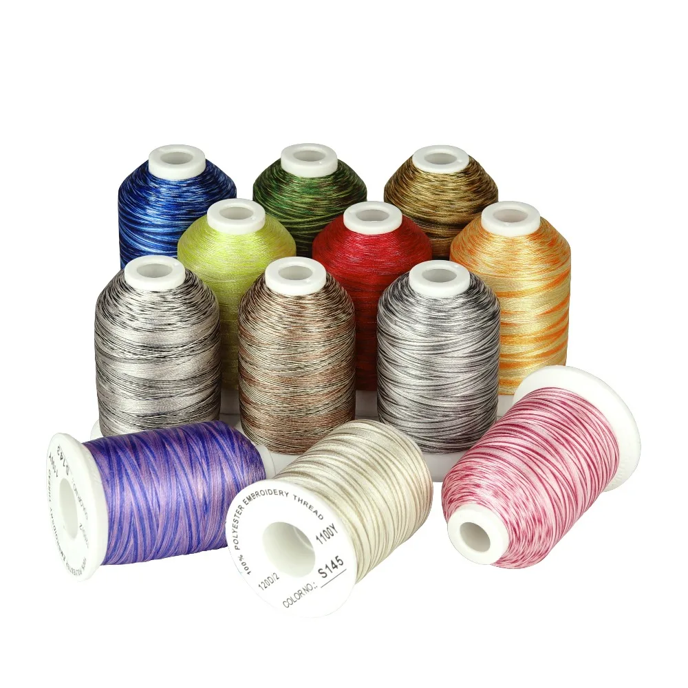 Simthread 12 Variegated colors machine Embroidery thread 1100 Yds each as sewing quilting overlocking piecing tatting thread