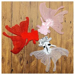 High Quality Organza Embroidery Red Pink Goldfish Patch with Large Fish Cloth Stickers Children DIY Decoration Patches Applique