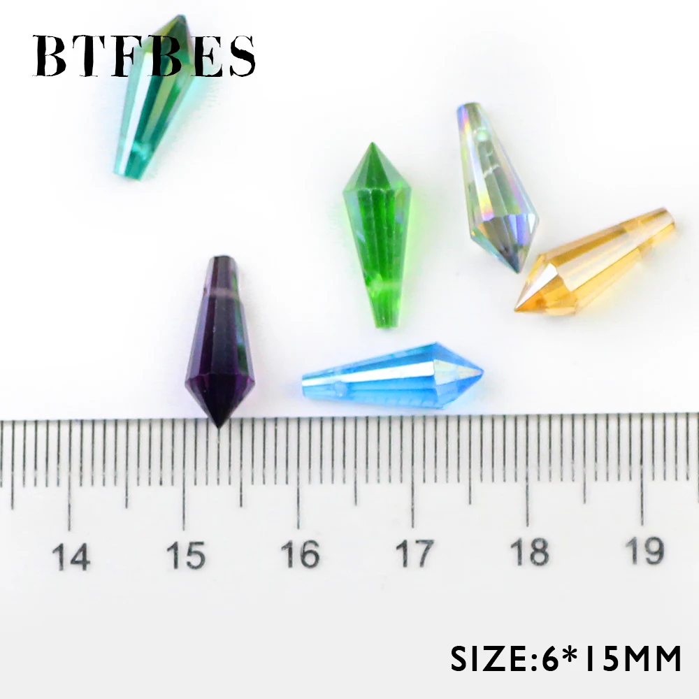 BTFBES Long Cone Waterdrop Pendant Austrian Crystal Beads 6*15mm 50pcs Spire Glass Loose Beads For Jewelry Making Bracelet DIY