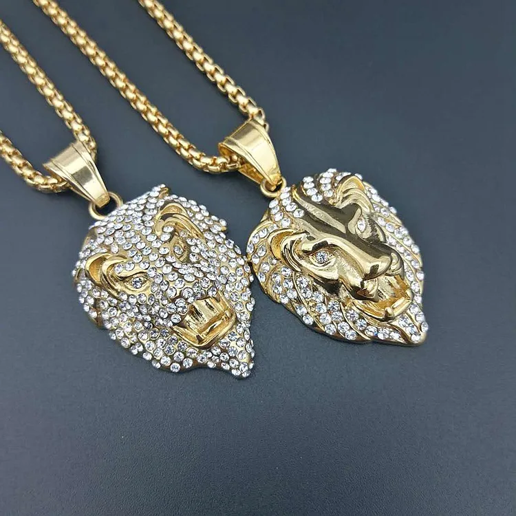 Golden Lion Head Crown King pendants A+++ zircon necklaces Men Women Hip Hop Charm Franco Chain Iced Out bling rock Jewelry Gift