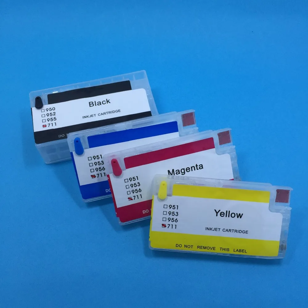 

4 Colors For HP 711 711XL Empty Refillable Ink Cartridge With Permanent Chip For HP DesignJet T120 T520 Inkjet Printer