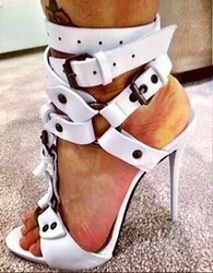 Sexy Circle Cross Strappy Gladiator Sandals Stiletto High Heel Ankle Strap Buckle Shoes Women Open toe Summer Dress Sandalias