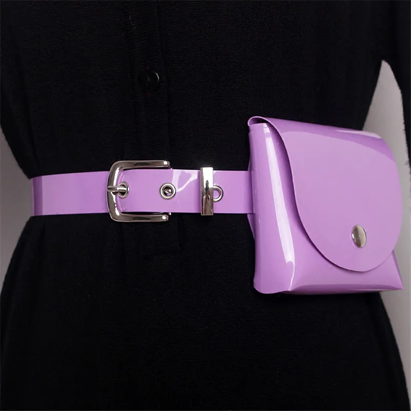 Fashion Women Waist Packs Casual Female PVC Purple Belt Bags Girl's Fanny Pack Mini Bags For Women Dress 7 Colors