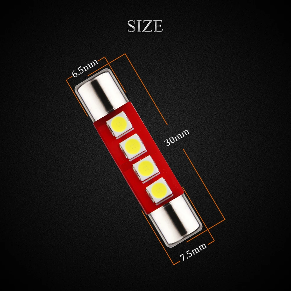 4PCS Festoon C5W T6 28MM 31mm 3022 6615F 6614 Dome Roof Map Glove Box Lights Interior Sun Visor Vantiy Mirror Bulbs 3030 4-SMD