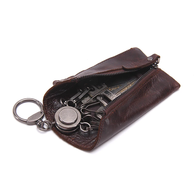 Contact\'S Fashion Genuine Leather Women Key Wallet Keychain Covers Zipper Key Case Bag Key Organizer Holder Housekeeper Keys