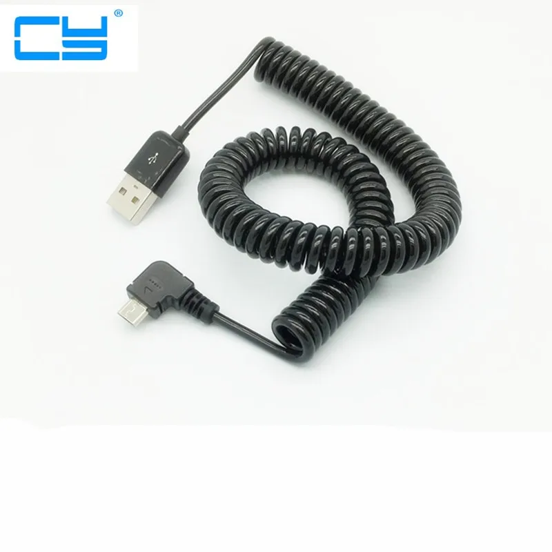 3M/10FT 90 degree right elbow Spring Coiled USB 2.0 Male to Micro USB Data Sync Charger Cable for Android mobile phones