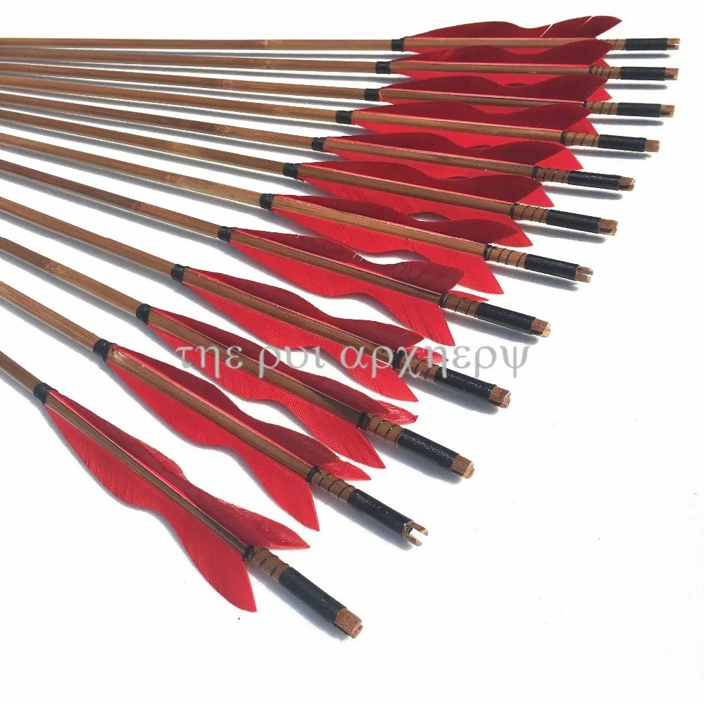 6/12/24pcs bamboo Arrows Natural Feather Fletched Wood Shaft For Archery Hunting