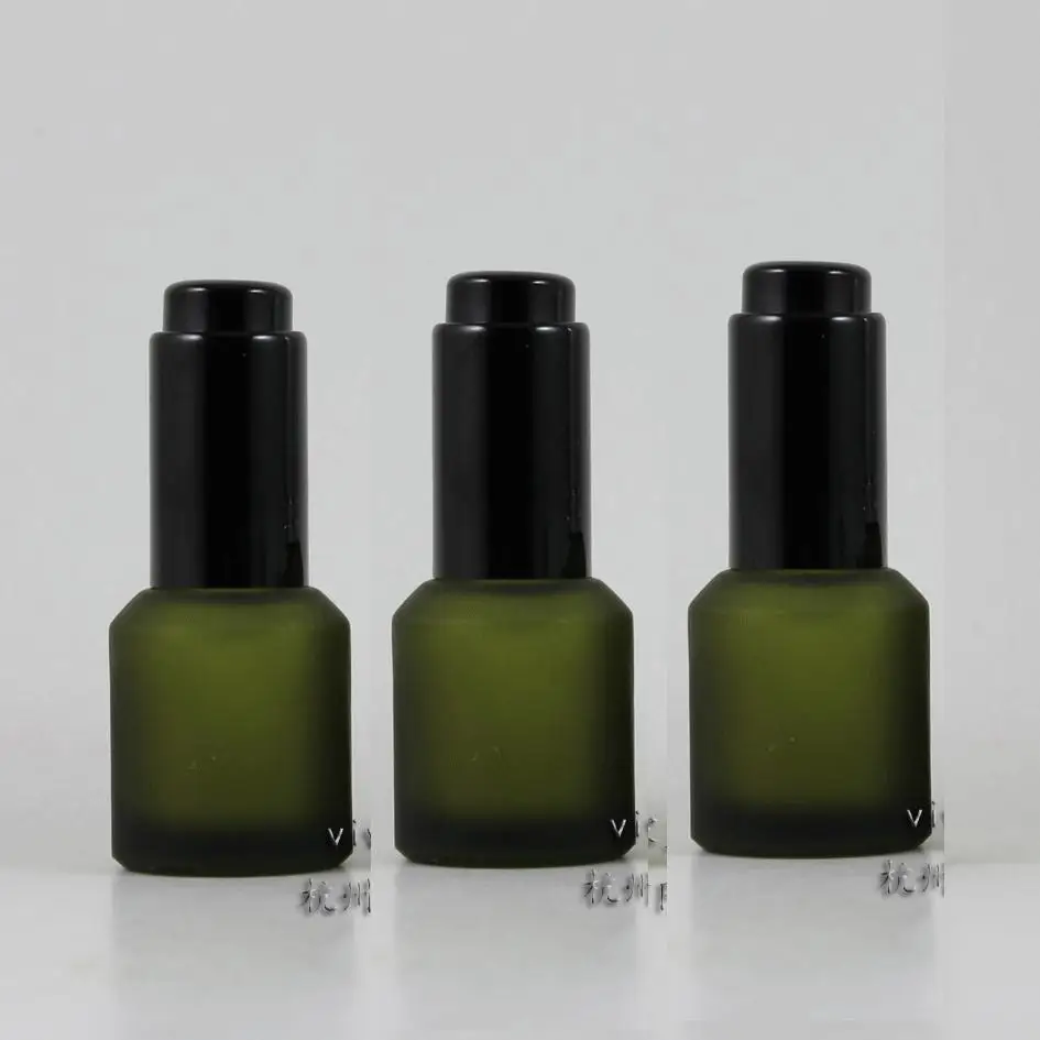 

25pcs 15ml olive green frosted Glass Essential Oil Bottle With press dropper cap , 15ml glass Essential Oil Container