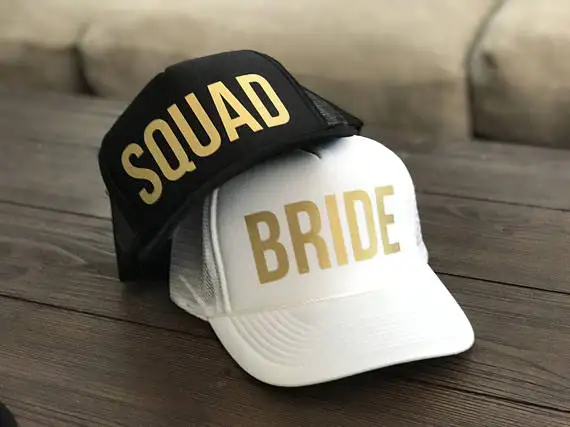 custom Bride squad MOH wedding bridesmaid Bachelorette party Mesh Trucker Snapback trucker hats caps gifts favors decoration