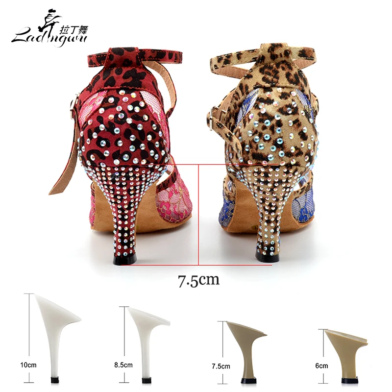 Ladingwu  Ballroom Dance Shoes Women Breathable Lace Dance Shoe Latin Woman Salsa Dance Sandals Rhinestone Heel 6/7.5/8.5/10cm