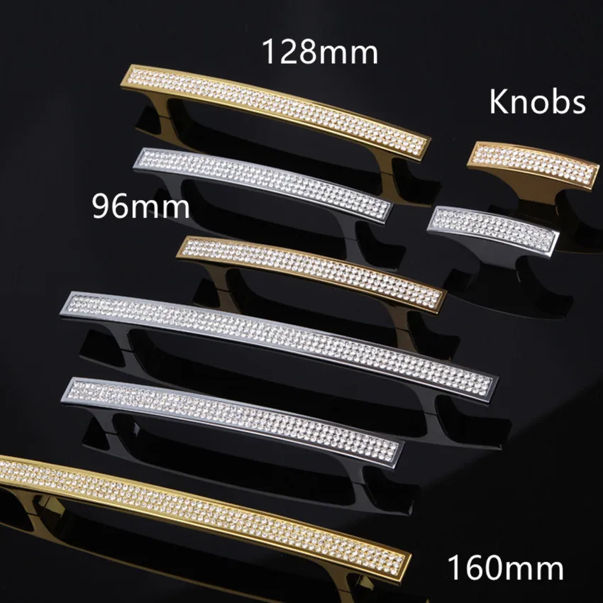 

96mm 128mm 160mm Top Quality Glass Diamond Handles silver godern Wine Cabinet Dresser wardrobe Drawer handles pulls knob crystal