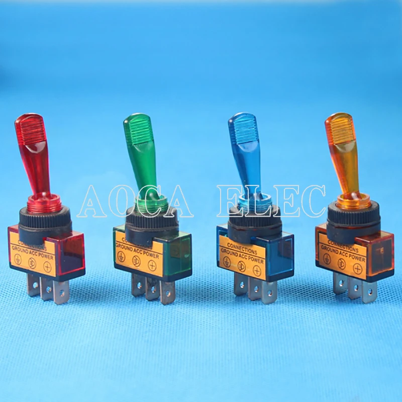 

100PCS ASW-13D Colorful Automotive 12MM Plastic Toggle Switch 20A 12VDC SPST 3 Pin ON-OFF With 12V Lamp