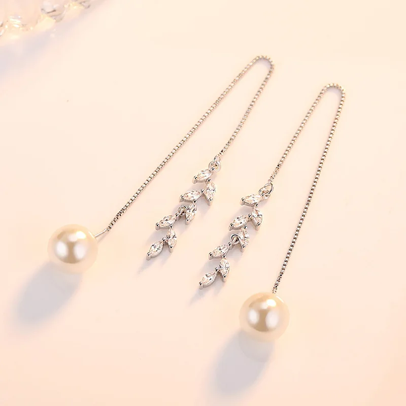 925 Silver Needle Fashion Pearl Crystal Flower Ladies Tassels Stud Earrings Jewelry Anti Allergy For Women Drop Shipping